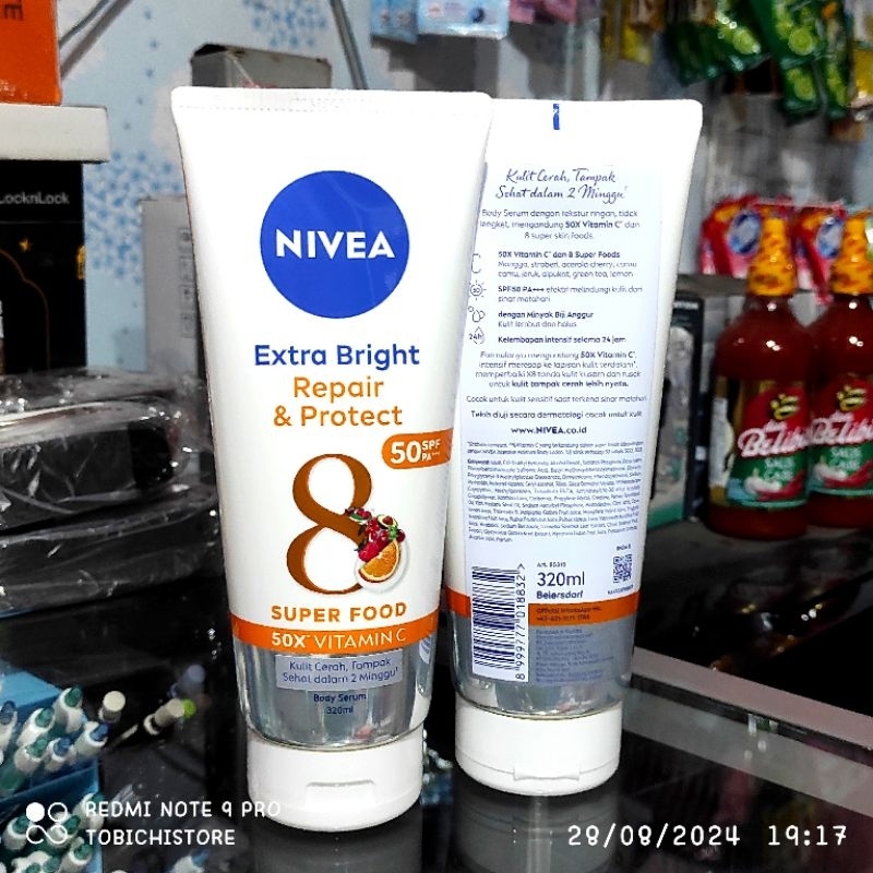 Nivea Extra Bright Repair & Protect Body Serum 320ml SPF50 PA+++ Super Food with 50X Vitamin C Hand 