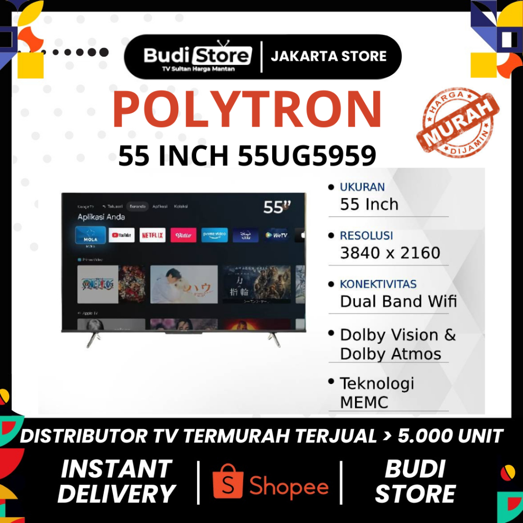 POLYTRON UHD 4K 55 INCH GOOGLE ANDROID DIGITAL TV PLD 55UG5959 - Budi Store Jakarta