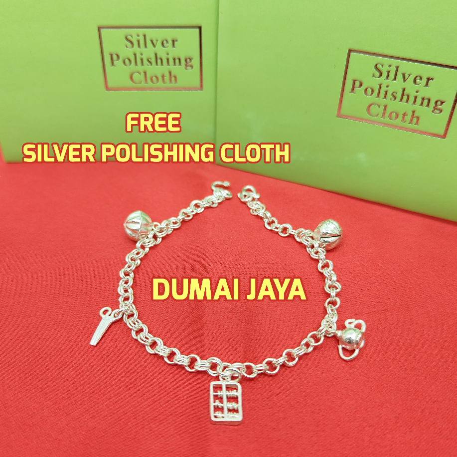 Gelang Kaki Perak Asli Bayi Anak wanita laki-laki model gunting sempoa teko labu 2 lapis anti karat
