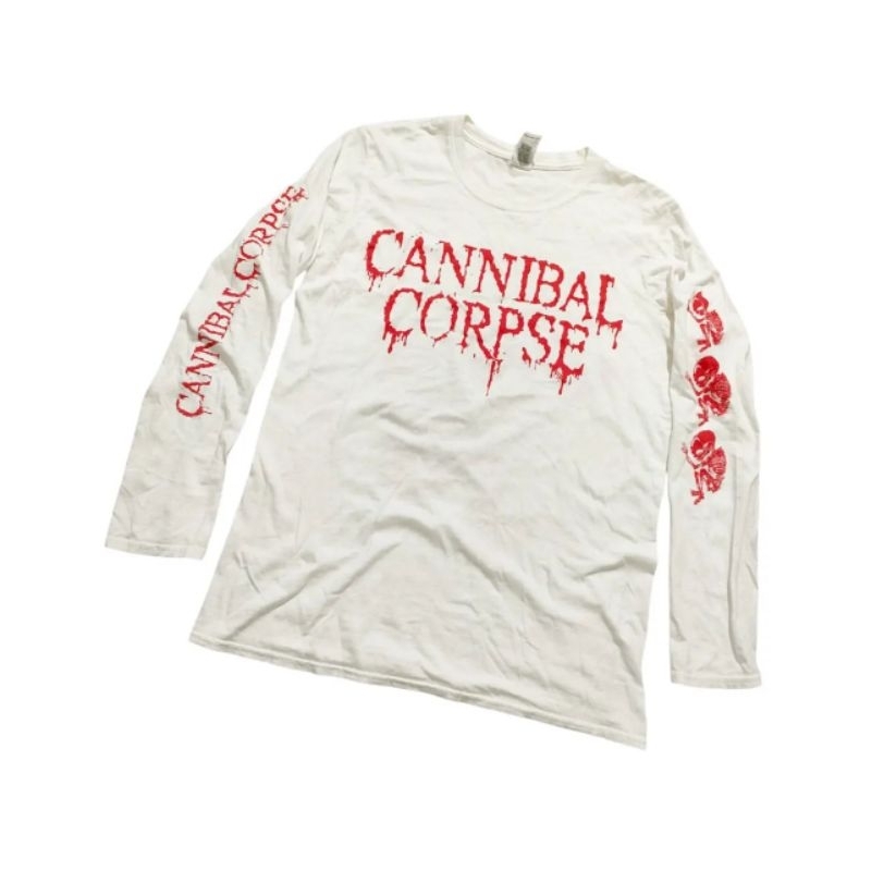 CANN1BAL CORPSE-BUTCHERED AT BIRTH Long Sleeve T-Shirt (white) Tag : Gildan Softstyle Official Licen