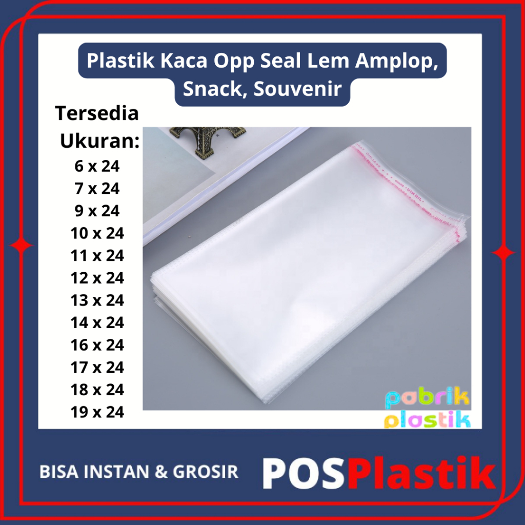 

JKT OPP LEM PLASTIK KACA 6 x 24 7 x 24 9 x 24 10 x 24 11 x 24 12 x 24 13 x 24 14 x 24 16 x 24 17 x 24 18 x 24 19 x 24 DVD,Bakery,Undangan,Roti,Amplop,Angpao (Isi 100 Lembar)