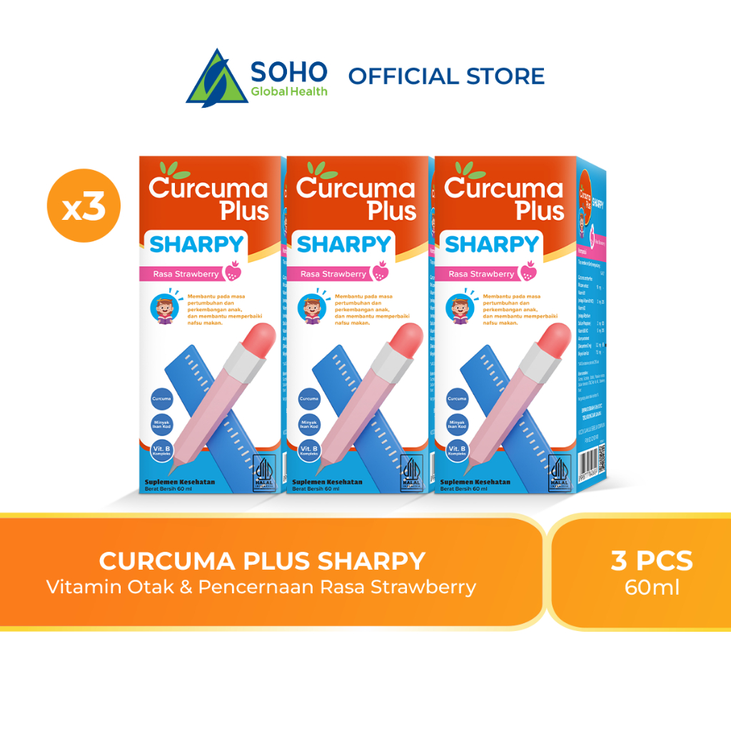 Curcuma Plus Sharpy Strawberry Suplemen Sirup Anak 60ml - Isi 3 Pack