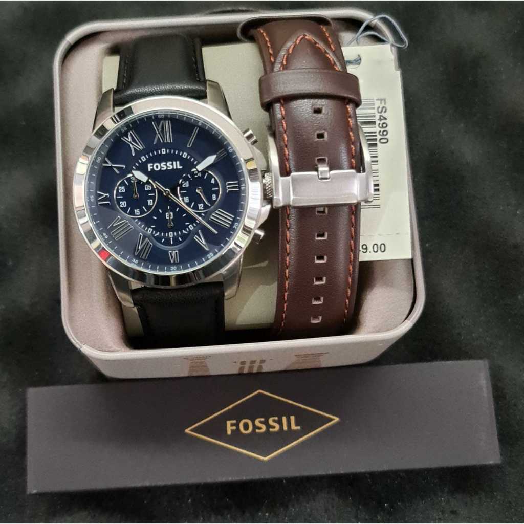 Jam Tangan Pria FS4990 FS 4990 Set Strap Leather Original & Manual Book Garansi