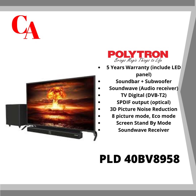 POLYTRON led tv digital soundbar 40” PLD 40BV8958 LED POLYTRON SOUNDBAR DIGITAL 40 INCH