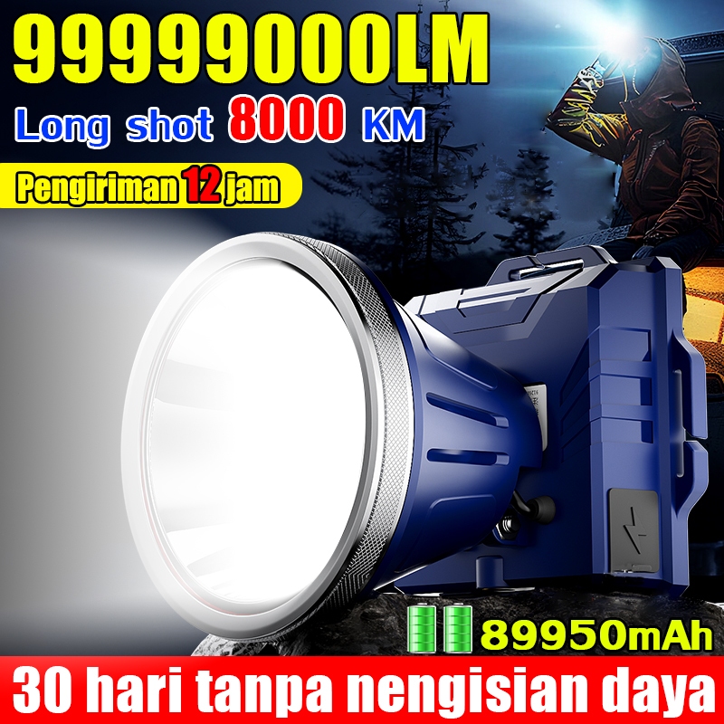 Beli 1 Dapatkan 1 senter kepala super terang 500 watt original 96 jam tanpa mengisi daya dengan tamp