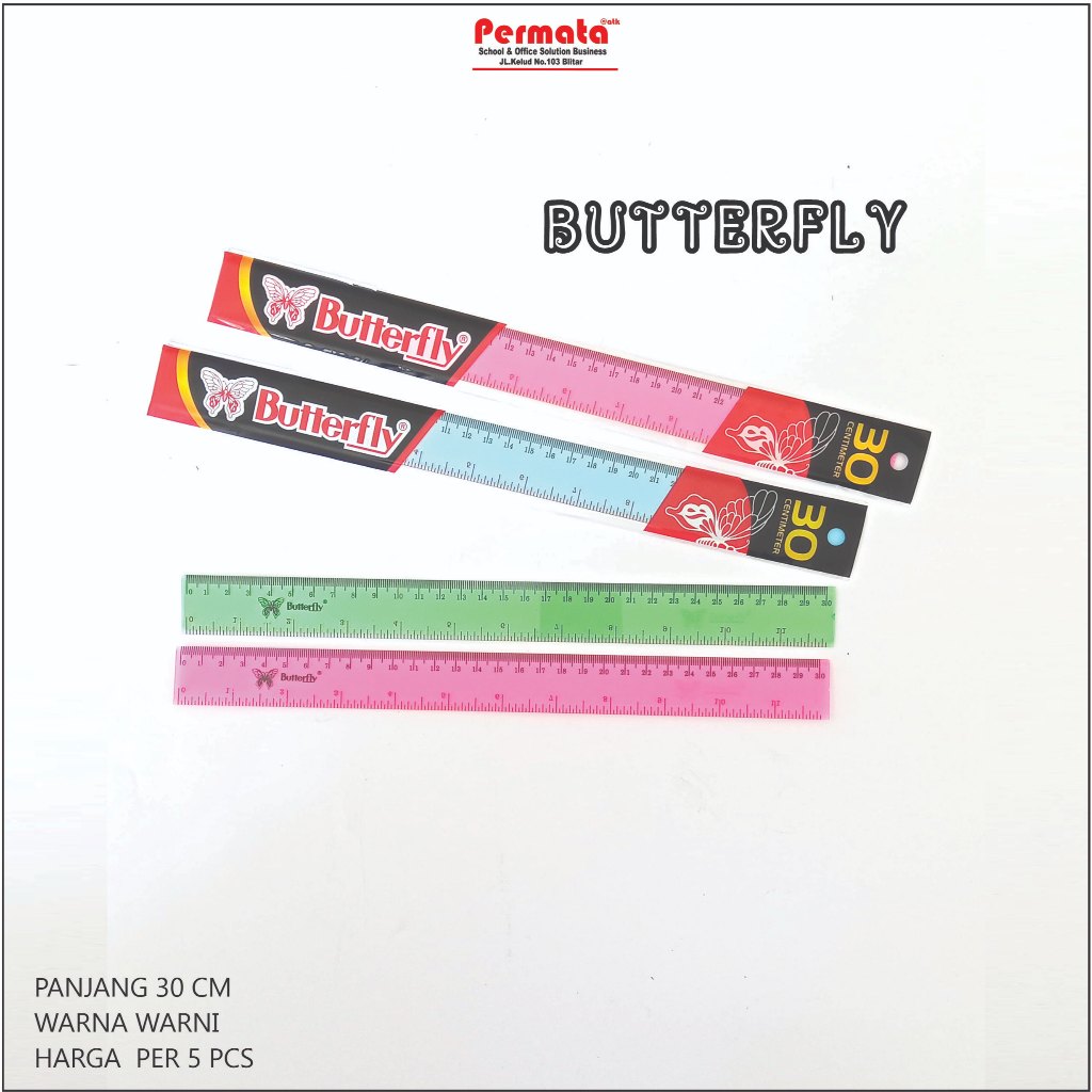 

Penggaris BUTTERFLY 30 Cm 5 Pcs/MIka Glass Ruler BUTTERFLY/Alat Ukur Panjang 30 Centimeter