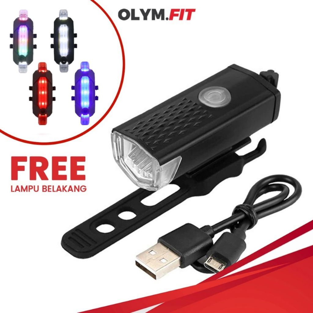 Lampu Sepeda Depan Belakang LED Anti Air Waterproof USB Rechargeable Murah Lampu Sepeda Kelap Kelip