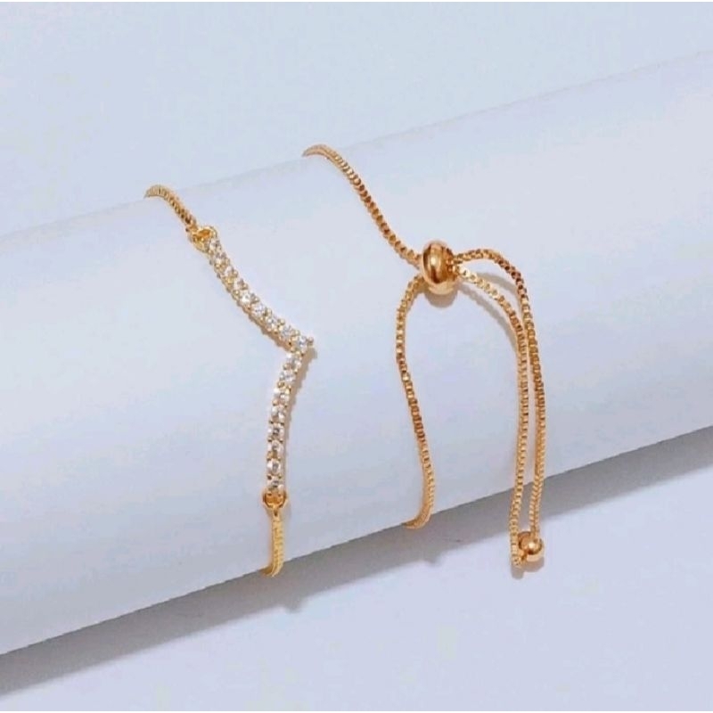 [COD] Gelang Serut Bangle Fuji Permata Zircon Motif Lapis Emas Goldplate Merk Yaxiya Terbaru