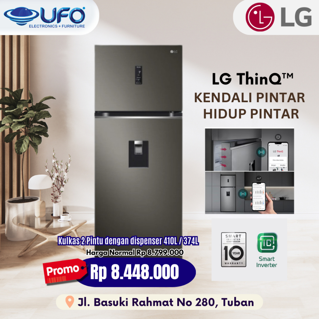 LG Kulkas 2 Pintu Inverter GNF-372PXAK Dispenser GNF372PXAK