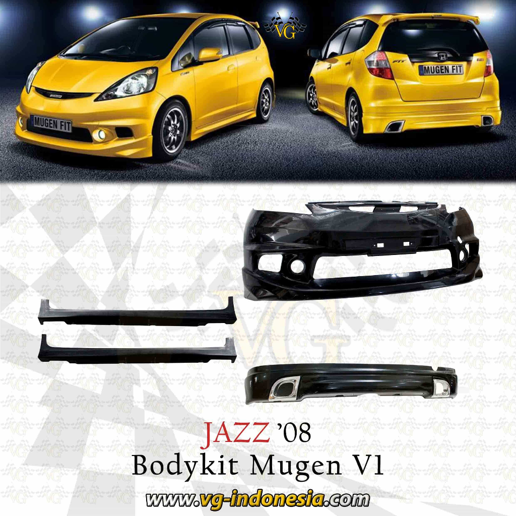 Bodykit Jazz 2008 - 2011 Mugen V1 Bumper Belakang & Side Skirt