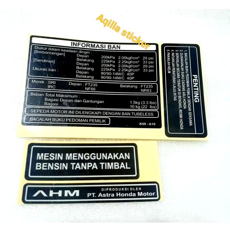 

Stiker Detail Penting Peringatan Impormasi Ban satu set vinyl print cut