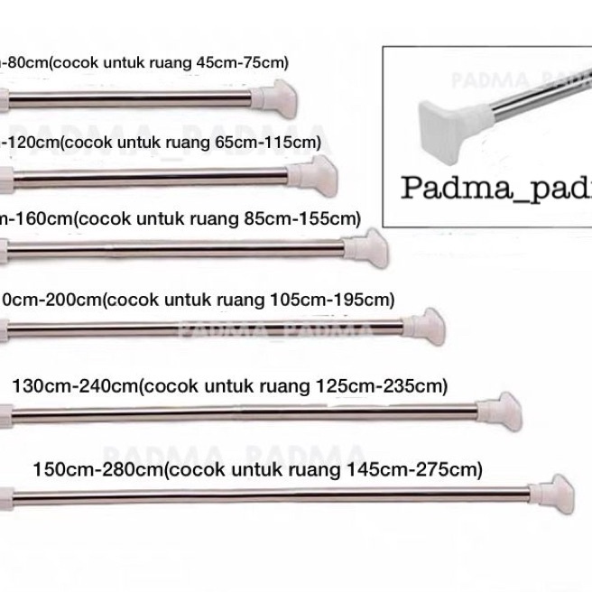 Potongan TIANG FLEKSIBEL STAINLIST 5CM42CMTIANG JEMURANtiang KAMAR MANDITIANG PIPA TONGKAT KOLONG DA