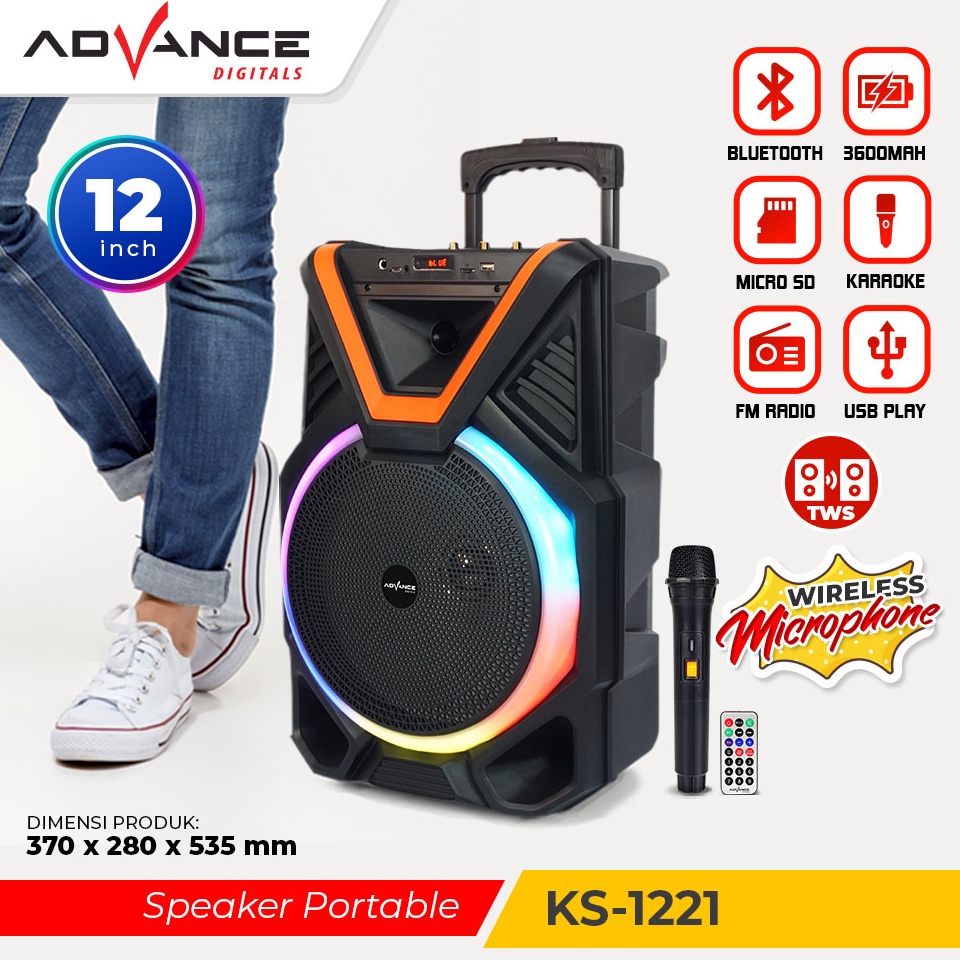 Barang Pilihan Gratis OngkirDAdvance Speaker Bluetooth Karaoke TWS 12inch1xMic Wireless 1221