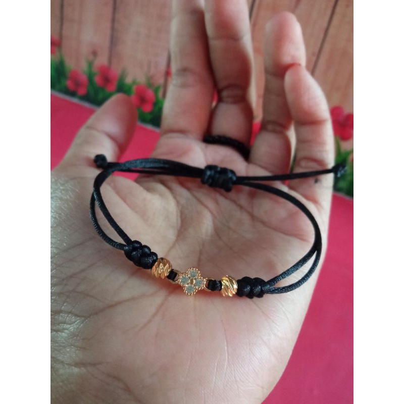 gelang tali clover mata putih lapis emas