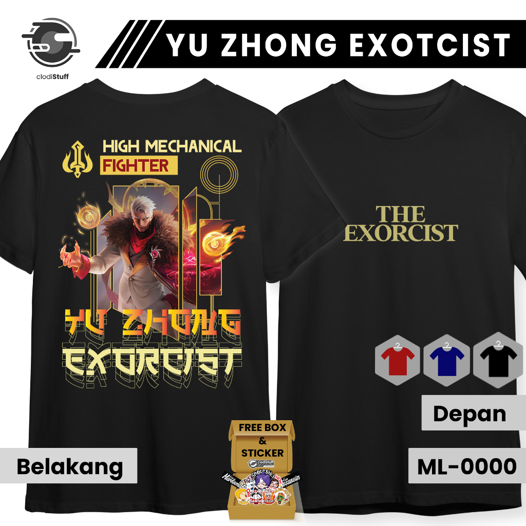 Kaos YU ZHONG EXORCIST Mobile Legends FIGHTER ML MLBB Lengan Pendek Hitam Combed 24s Pria Wanita