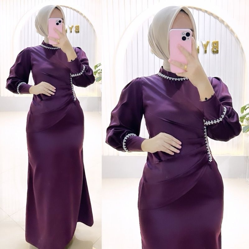 TERMURAH//Hanum Dress Satin Mermaid Dress Viral Pesta /Kondangan Dress Baju Kondangan Murah Lengan B