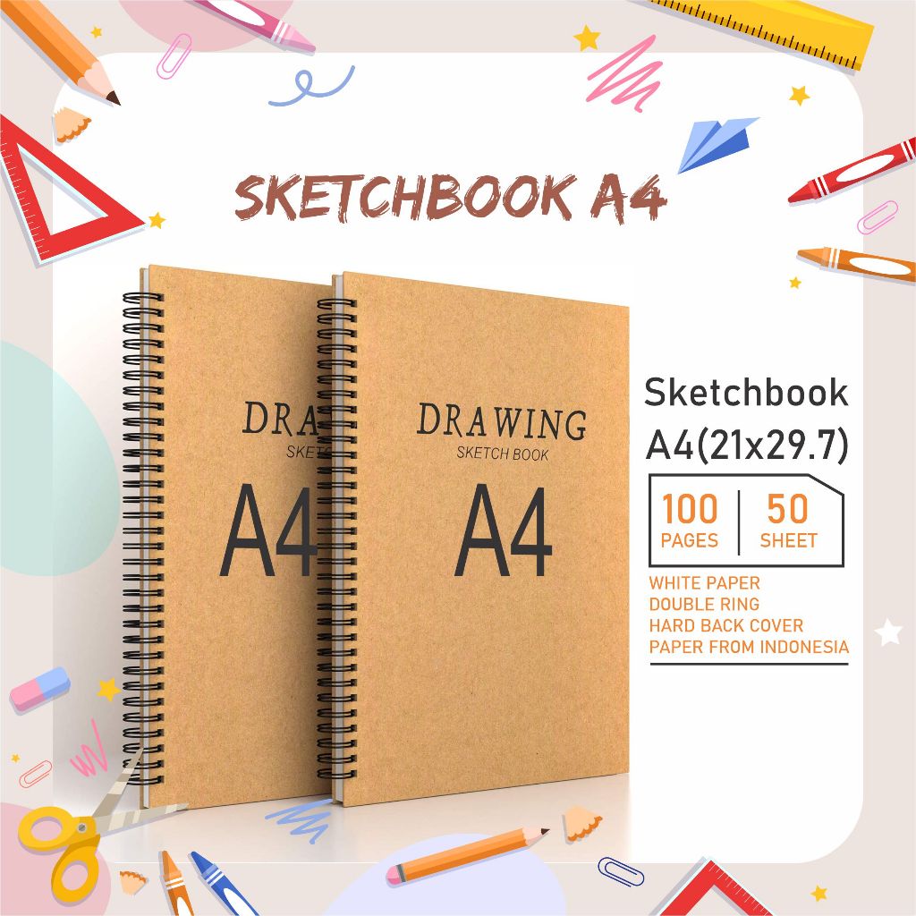 

Int Kreasi Buku sketsa Sketchbook A4 isi 100 pages 50 sheets buku gambar ukuran A4craft cover spiral