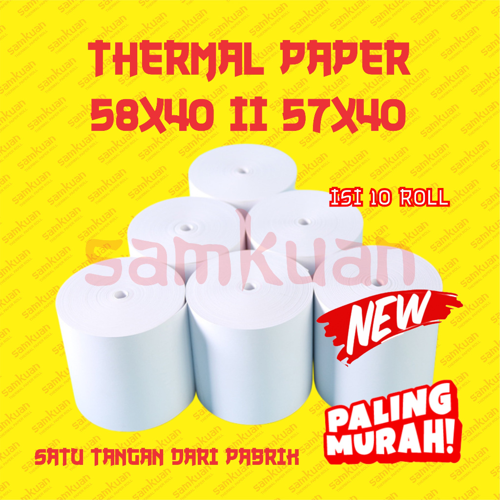 

10 ROLL KERTAS THERMAL STRUK KASIR / PPOB PAPER ROLL 58MM 58X40 / 57X40 CORELESS TERMAL POS RECEIPT MINI PRINTER BLUETOOTH 58MM 58X40MM 57X40MM PANDA VSC EPPOS IWARE CORELESS TANPA CORE