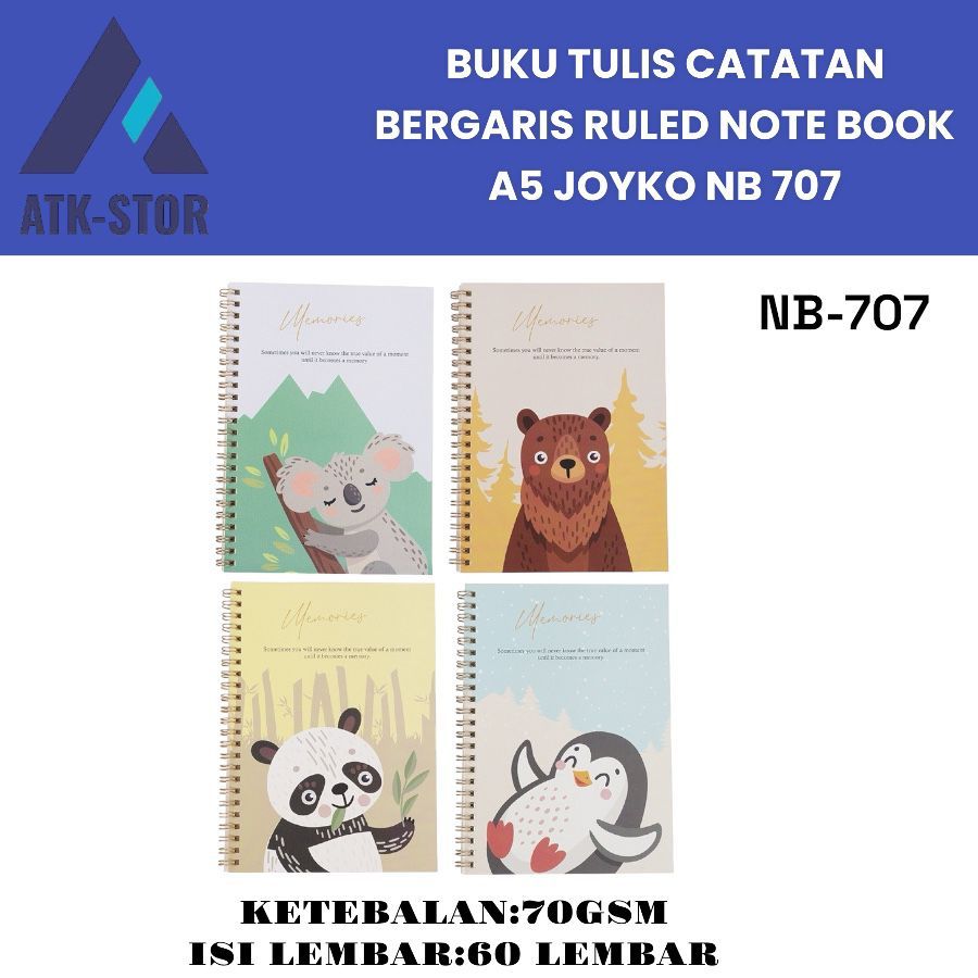 

Buku Tulis Catatan Bergaris Ruled Notebook A5 Joyko NB-707 1Pcs Random