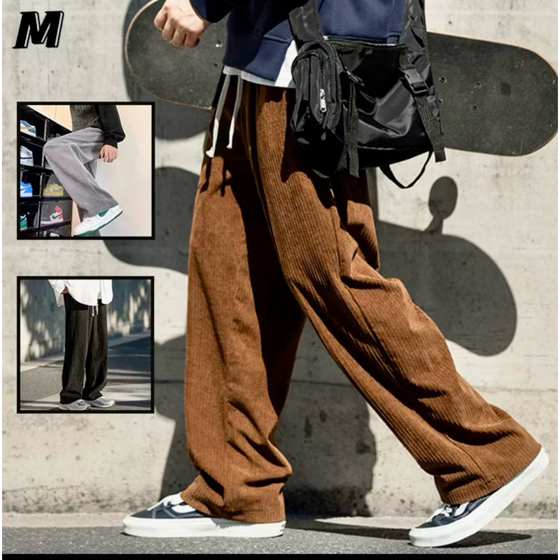 Celana Corduroy Pria Longgar Retro Korea Casual Corduroy