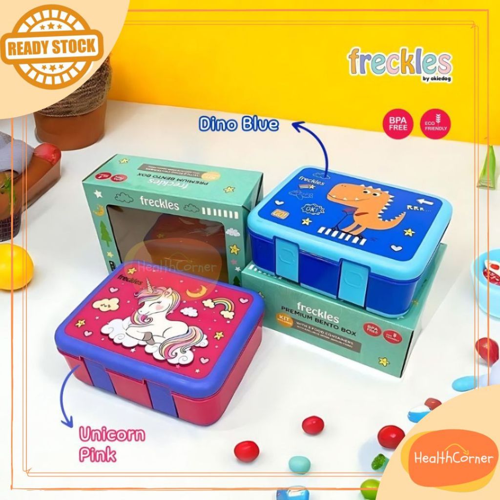 

Freckles Premium Bento Box - Lunch Box with Dip Cup Soup Bowl 3 Comp / Kotak Bekal Lunchbox Makan Free Spork