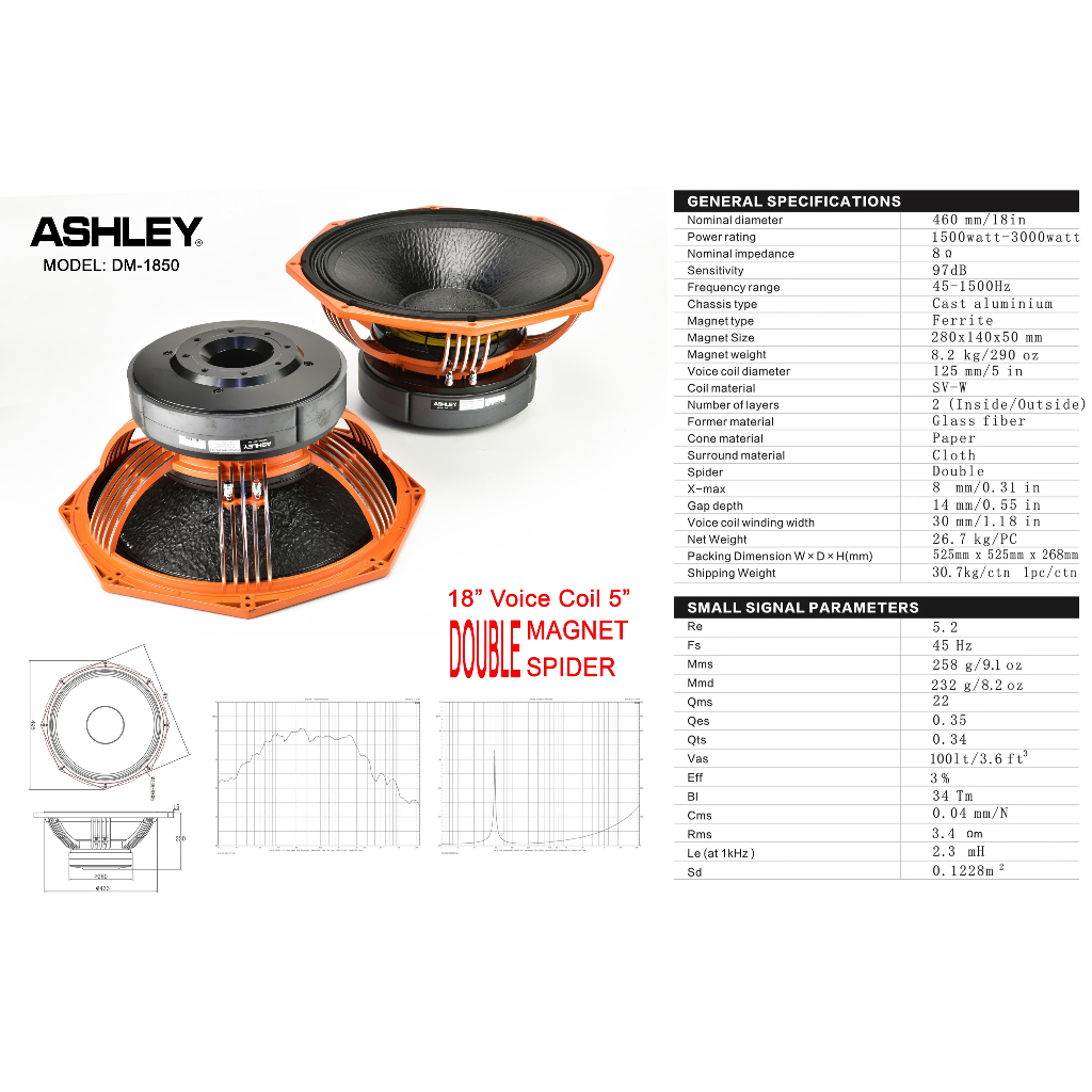 Speaker ASHLEY DM 1850 Coil 5 Double Magnet 18 inch