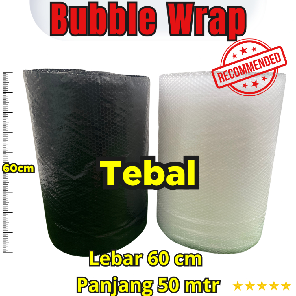 

PackMan - Bubble Wrap Potongan 60cm x 50mtr Tebal Hitam/Bening Murah - Khusus Instan