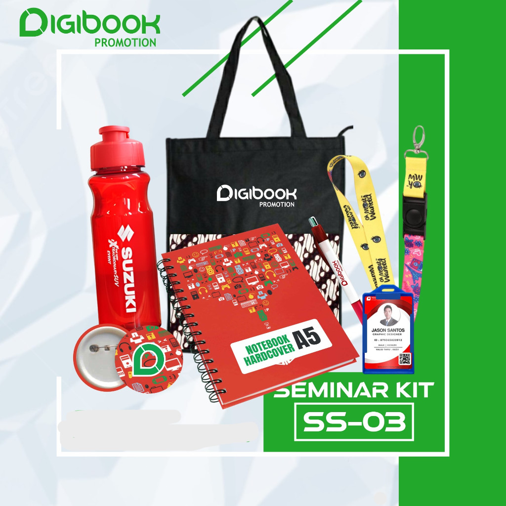 

Paket Seminar Custom / Souvenir Kit Seminar isi Tas D300 Kombinasi, Florida, Pulpen Sablon, Hard Cover Notebook A5, Pin 58, Paket Lanyard | SS3