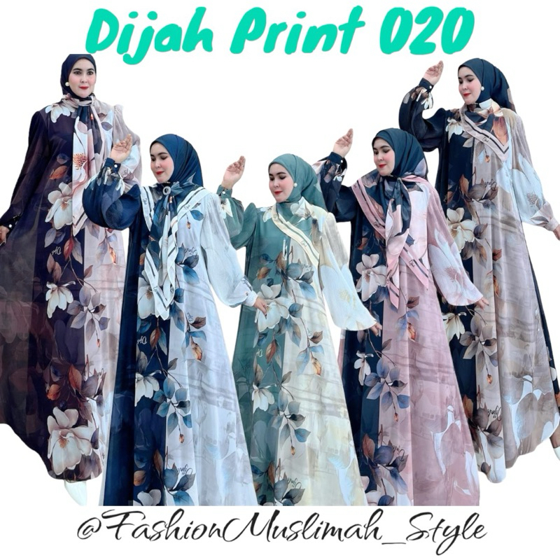 Gamis Printing Dijah Terbaru Terlaris | DIJAH PRINT KODE 020 dan 045 | Gamis syari Segiempat Mewah P
