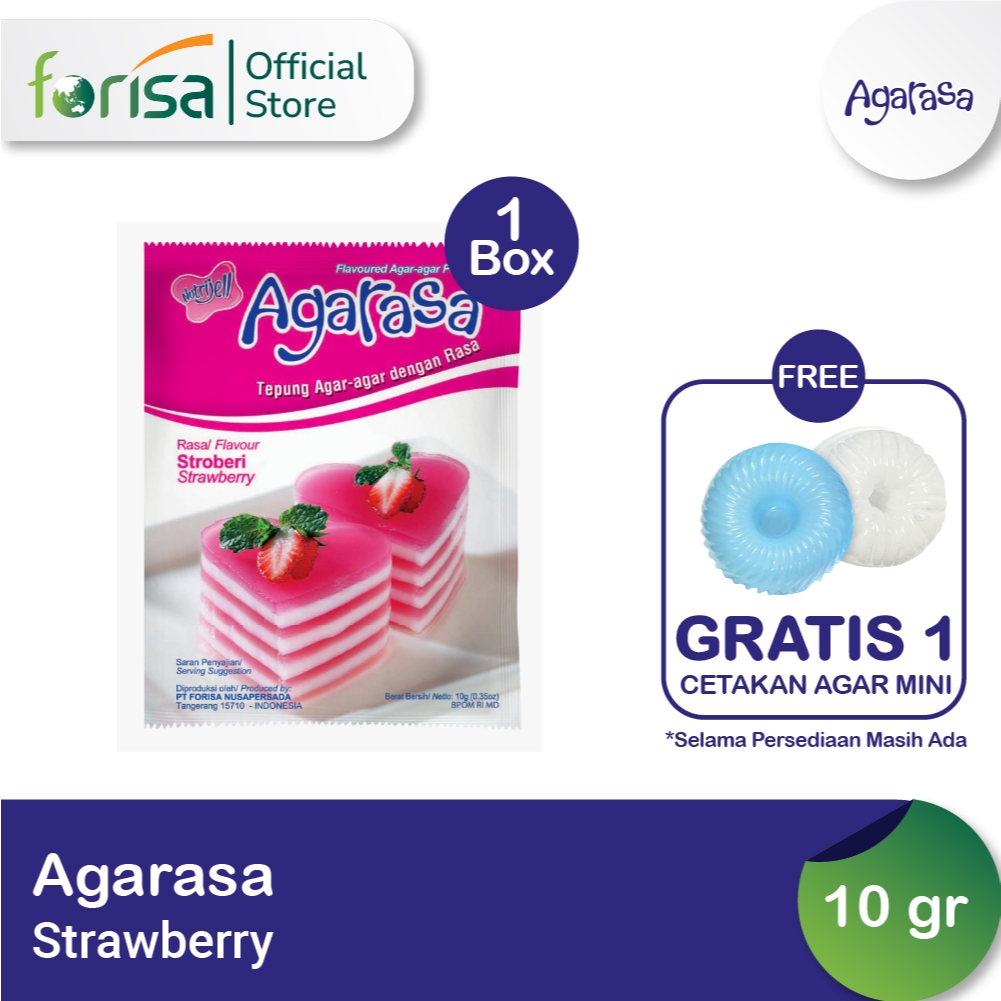 

[FREE Cetakan Agar Mini] Agarasa Strawberry 10 gram Box 6 Pcs