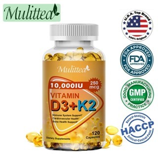 Mulittea 120pcs USA Vitamin D3 dengan vitamin K2 Penyerapan Kalsium, Kesehatan Tulang & Sendi,