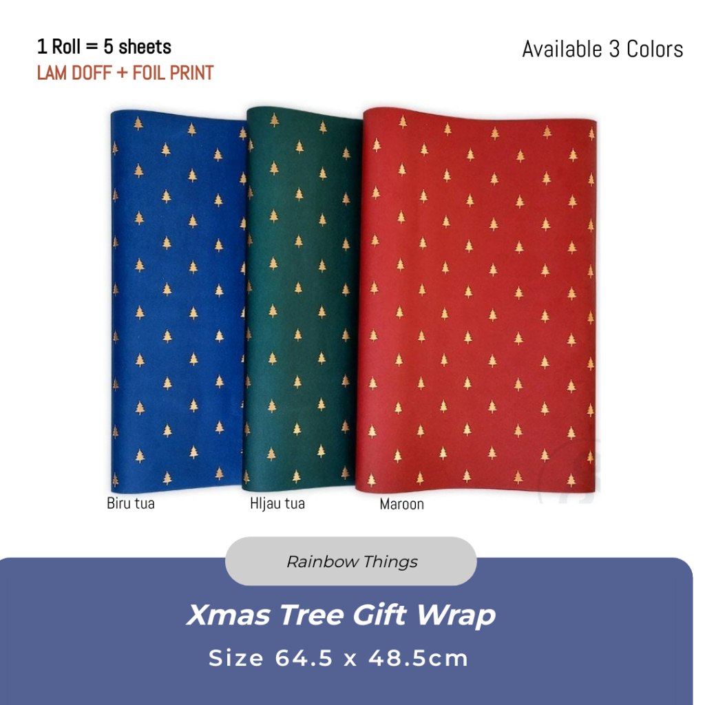 

(5 lembar) Premium Kertas kado foil POHON NATAL / Christmas Tree Gift Wrap