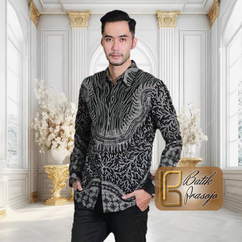 KEMEJA BATIK PRIA LENGAN PANJANG PREMIUM LASKALA BAJU BATIK PRIA BAHAN POLIMIKRO