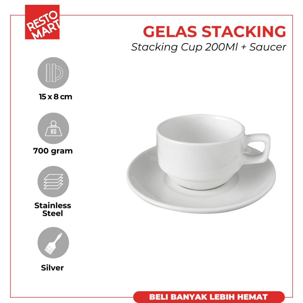 Gelas Stacking / Stacking Cup 200 ml (E 030) + Saucer (E 034) LEGACY Keramik (0873315)(F2)