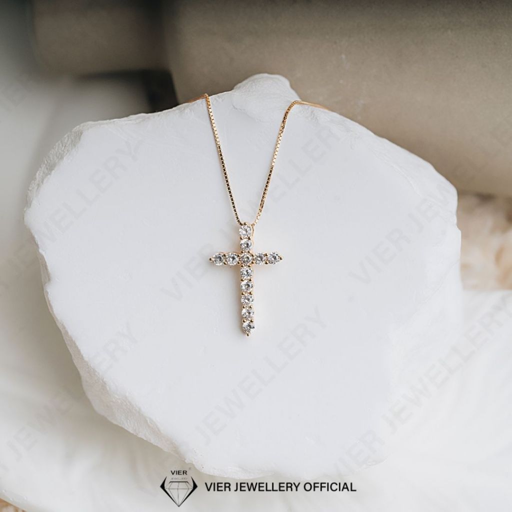 Wynn Edition Pendant Salib 13365 / kalung Salib lapis emas zirconia