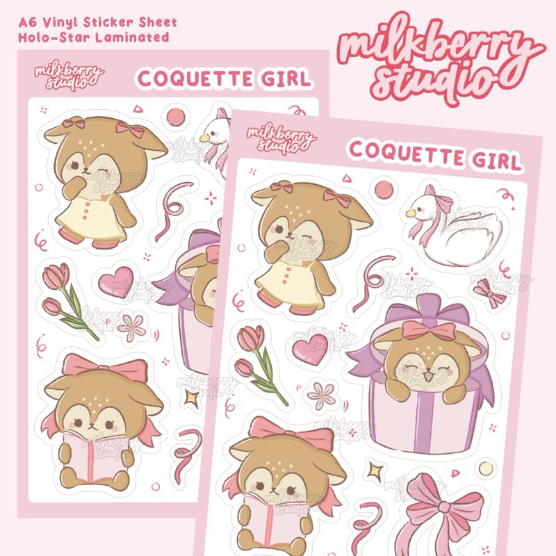 

[milkberry studio] Lola Coquette Girl Hologram Vinyl Cute Deco Sticker Sheet / Stiker Dekorasi Lembaran Deer Rusa Lucu Vinil Waterproof Anti Air