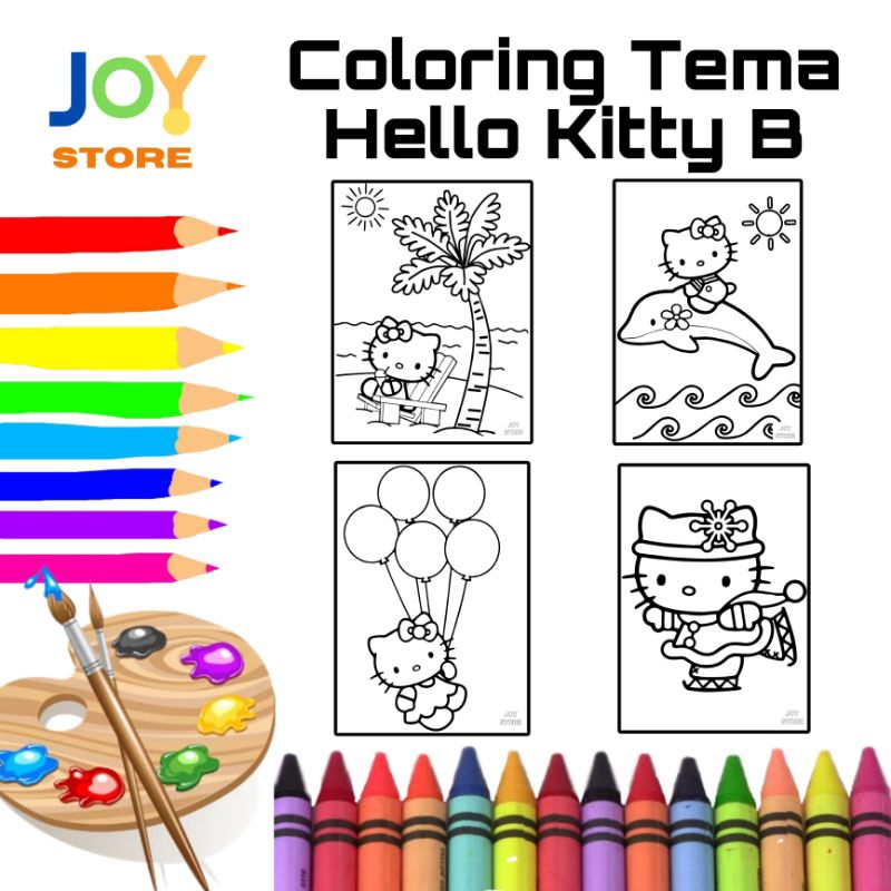 

Kertas Gambar Mewarnai untuk Anak Ukuran A4 dan A5 150 gsm - Coloring Paper Tema Hello Kitty B - Toko Joy Store