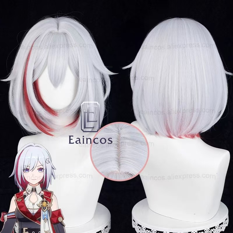 Genshin Impact Topaz Cosplay Wig 35cm Silver Purple White Mixed Red Wigs Heat Resistant Synthetic Ha