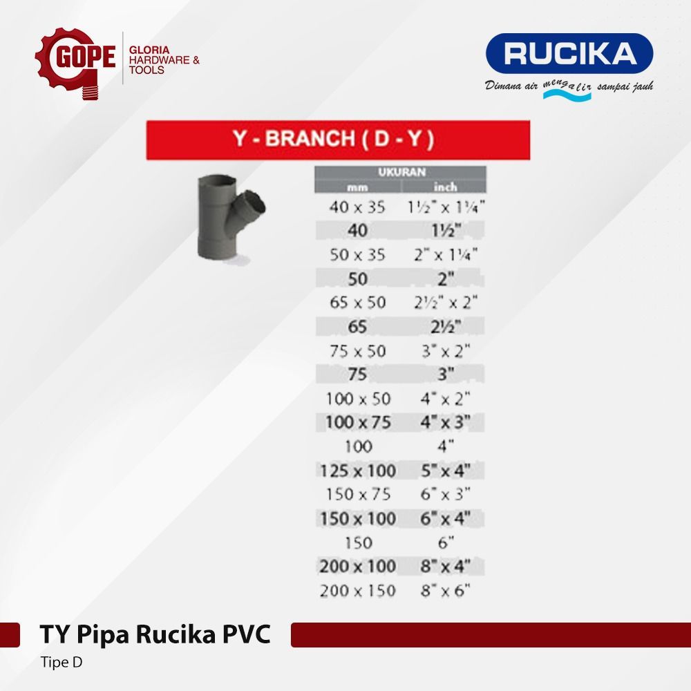 Ty Y Branch Sambungan Pipa Paralon PVC Rucika D