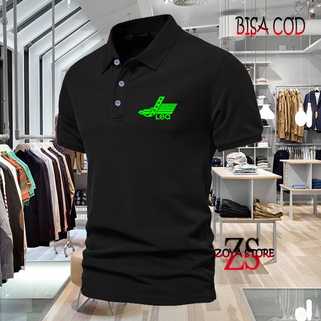 COD T-shrit POLO kerah Lea Text Neon Kaos Kerah Dewasa Shirt / Kaos Wangki Pria Polo / Kaos Seragam