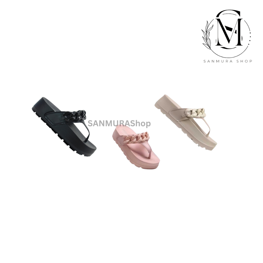 Hilo's - Sandal Jepit Wedges Wanita Dewasa Motif Rantai Hak Tinggi