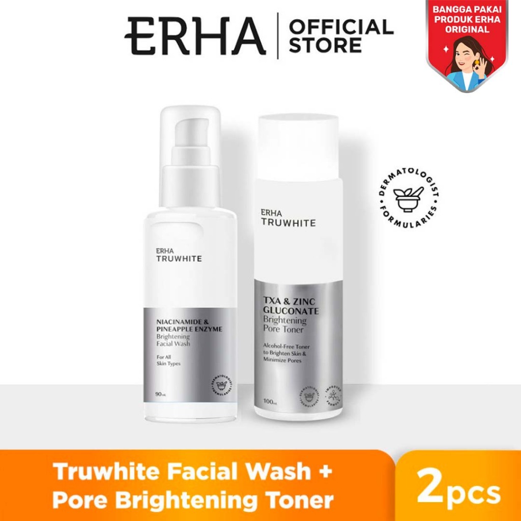 ERHA Bundle Truwhite Brightening Facial Wash 90 ml + Face Toner 100 ml - Sabun + Toner Pencerah Waja