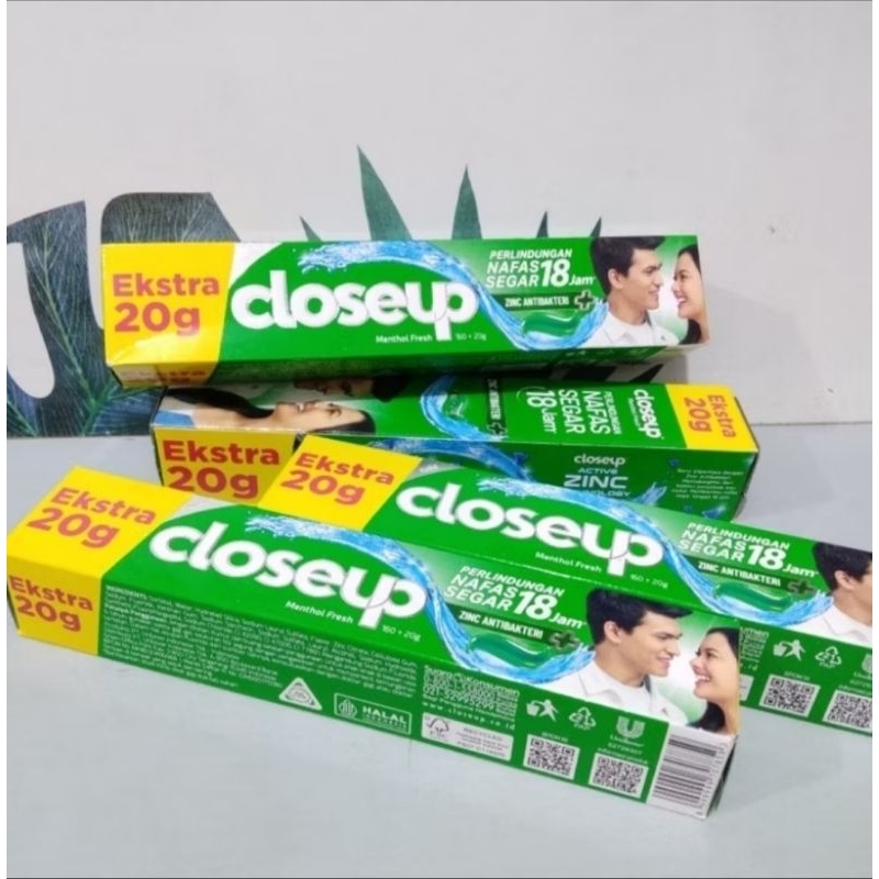 CLOSEUP PASTA GIGI ZINC ANTI BAKTERI 160+20gram PERLINDUNGAN NAFAS SEGAR 18 JAM CLOSE UP