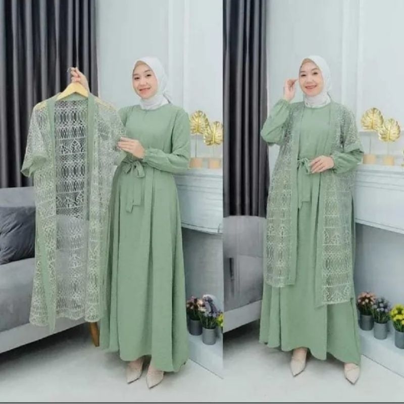 Gamis Raya Dress Outher Terbaru Mix Rompi Brukat Terpisah Dress Wanita Dewasa