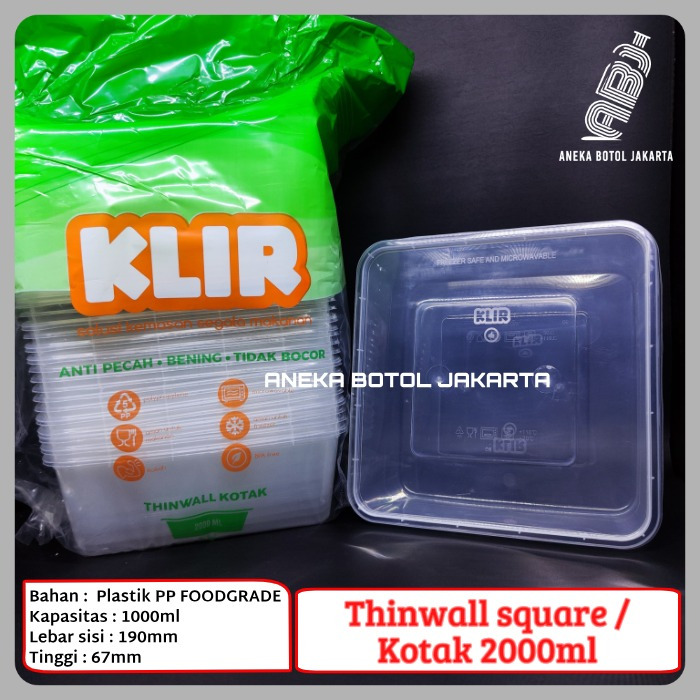 Thinwall klir kotak 2000ml / wadah plastik persegi 2000ml