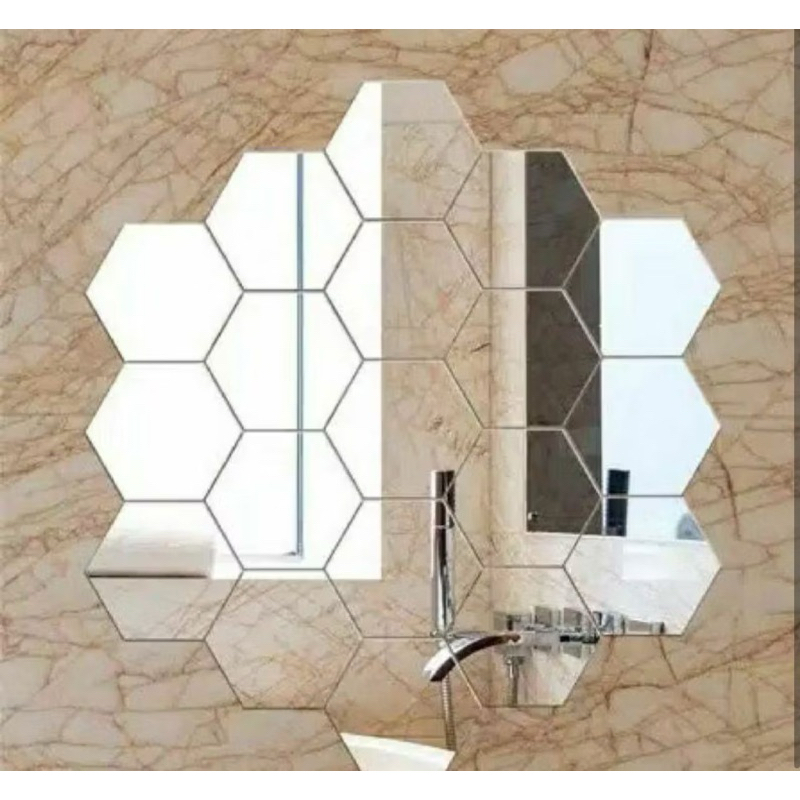 (12Pcs) Cermin Hexagonal (Besar) Dekorasi Dinding Kaca Hexagonal Cermin Aesthetic Dinding Murah