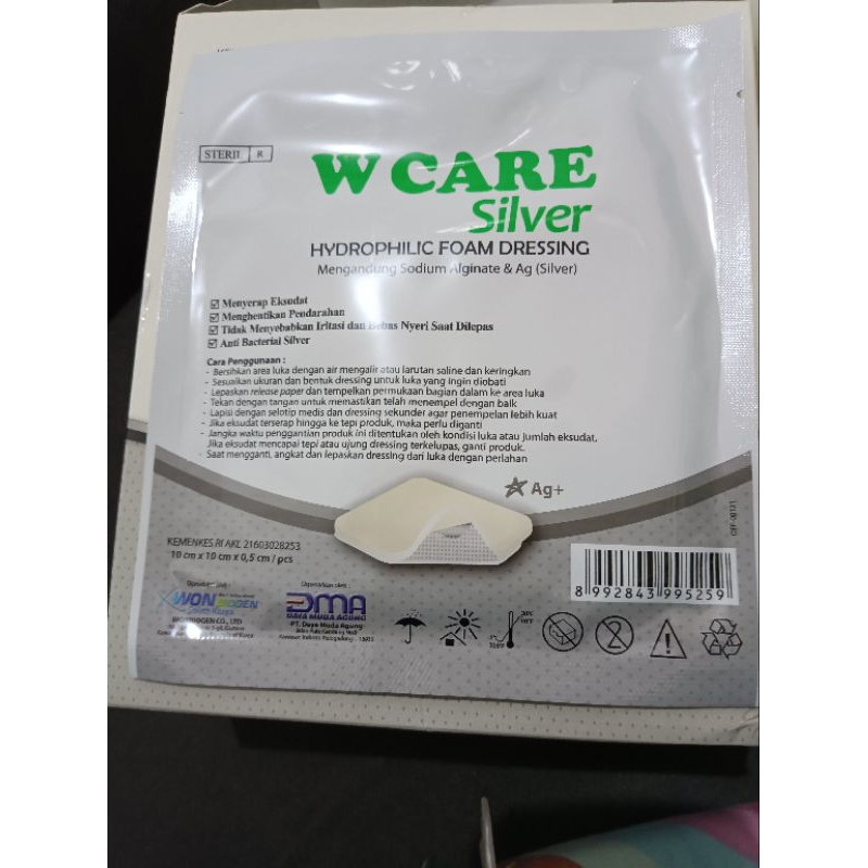 w care silver hydrophilic foam dressing alginate dan ag silver 1 lembar