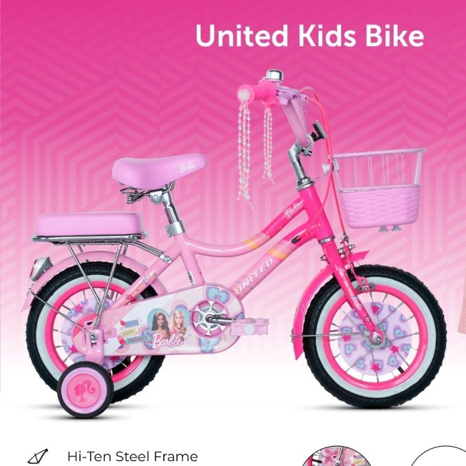Sepeda mini 12 16 18 inch united barbie anak cewek usia 2-8 tahun keranjang besi innercable high qua