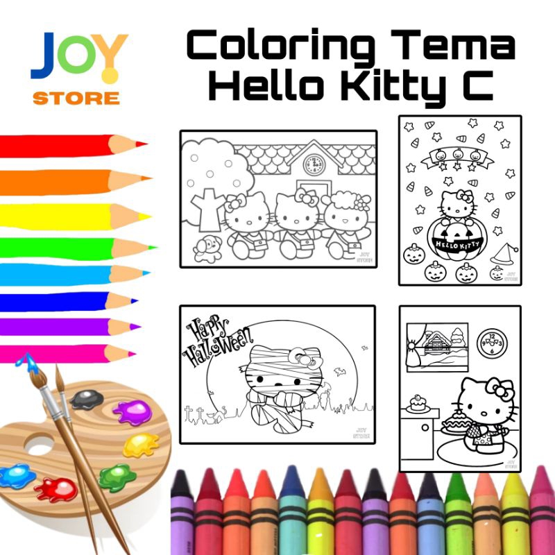 

Kertas Gambar Mewarnai untuk Anak Ukuran A4 dan A5 150 gsm - Coloring Paper Tema Hello Kitty C Toko Joy Store