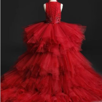 Gaun Pesta Malam Anak-anak dengan Aplikasi Tulle, Gaun Pesta Renda Panjang, Gaun Pengiring Pengantin